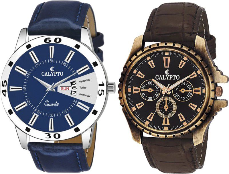 Combo for Men's Blue & Black Dial with Leather Strap Analog Wrist Watch For Boys Analog Watch - For Men ST-296