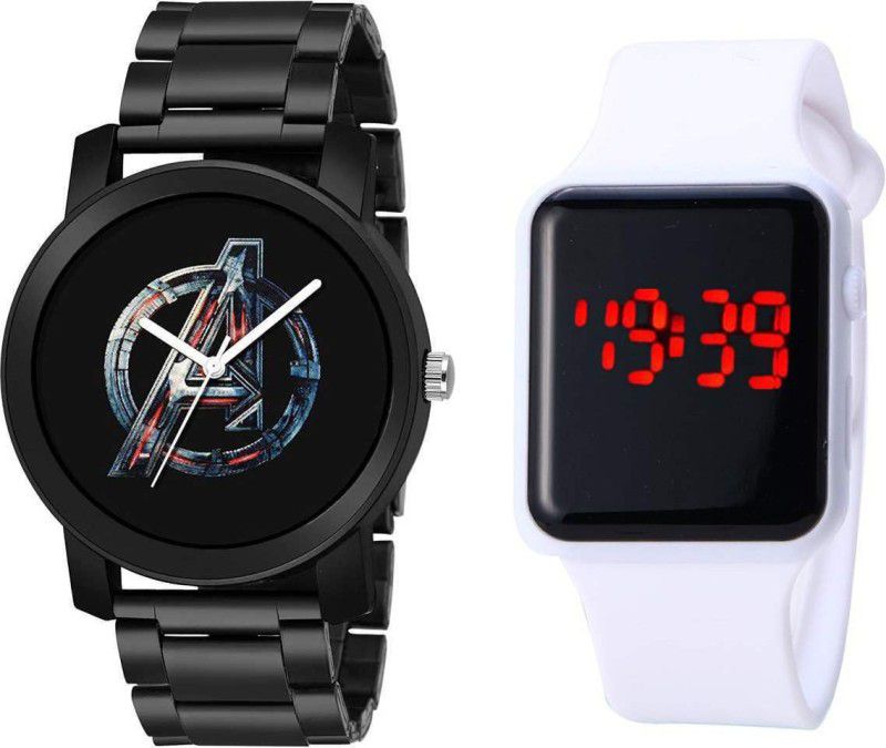 Analog Watch - For Men Avengers style Design Black Color Metal Belt and digital Watch for Boys