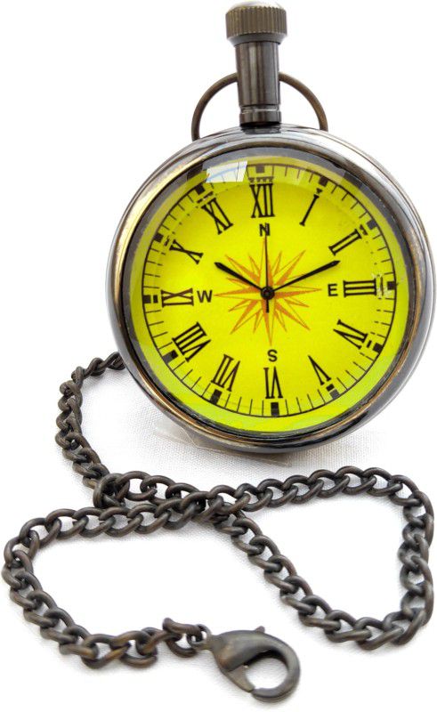 k.v handicrafts Analog Brass Antique Finish 2 inch Gandhi Watch/Pocket Watch with Long (Yellow Compass Dial) Premium Gift Product By K V HANDICRAFTS kvh00316 Brass Antique Finish Brass Pocket Watch Chain