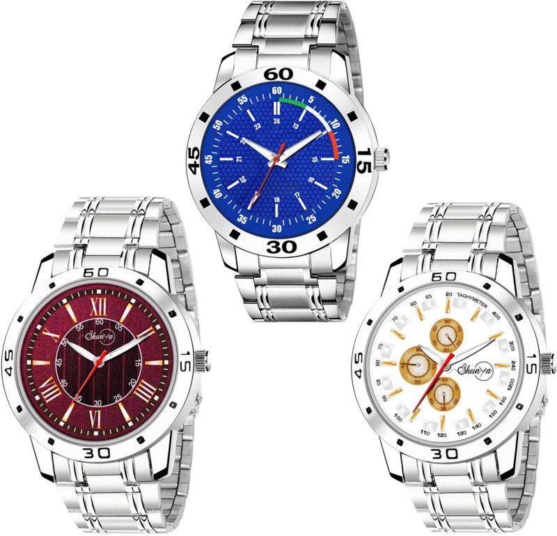 Stainless Steel Belt Analog Watch - For Men New Innovative Stylish Different Color Dial Combo Pack-03