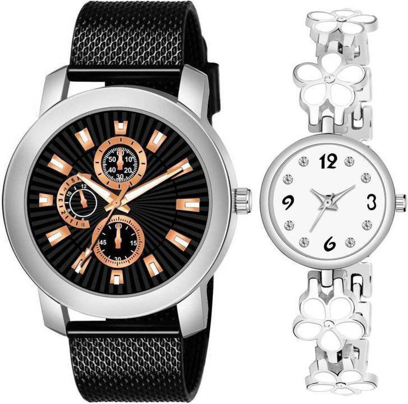 Analog Watch - For Boys BLACK WHITE ULTIMATE COUPLE COMBO WATCHES FOR BOYS & GIRLS WRIST WATCHES NEW ARRIVLA FAST SELLING TRACK DESIGNER METAL BELT WATCHES FOR MEN GENTS LADIES WOMEN WATCHES FOR STYLISH COUPLE COMBO WRIST WATCHES