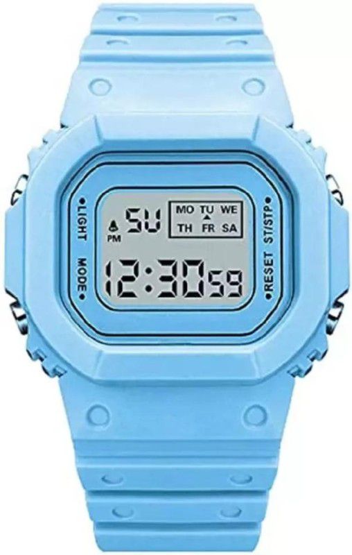 Digital Watch - For Boys & Girls Grey Chronograph With Led Back Light Blue Strap Digital Watch