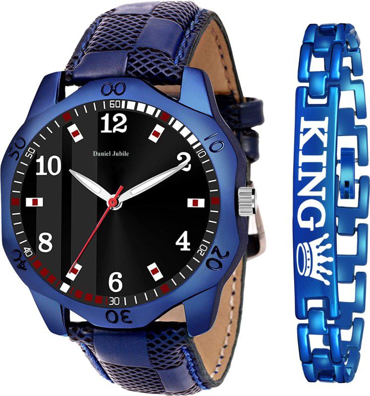 King Bracelet Designer Strap Stylish Sport Look Boys watch for men Analog Watch - For Boys Men03 Blue Black With King Bracelet