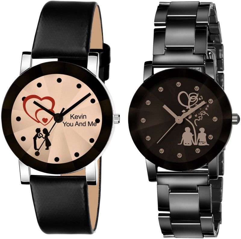 Leather & Stainless Steel Strap Analog Watch - For Girls New Style Professional Looking Crystal Dial Women Watch Combo Pack of 2