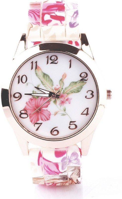 Floral Small size Dial Women's Analog Watch - For Girls NEW GENEVA PLATINUM SILICONE STRAP