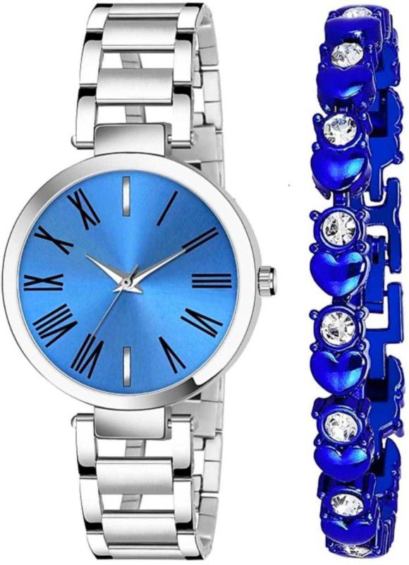 Analog Watch - For Girls New Latest Designer Combo Of Blue Dial Stainless Steel Strap and Silver Bracelet Analog Watch - For Women