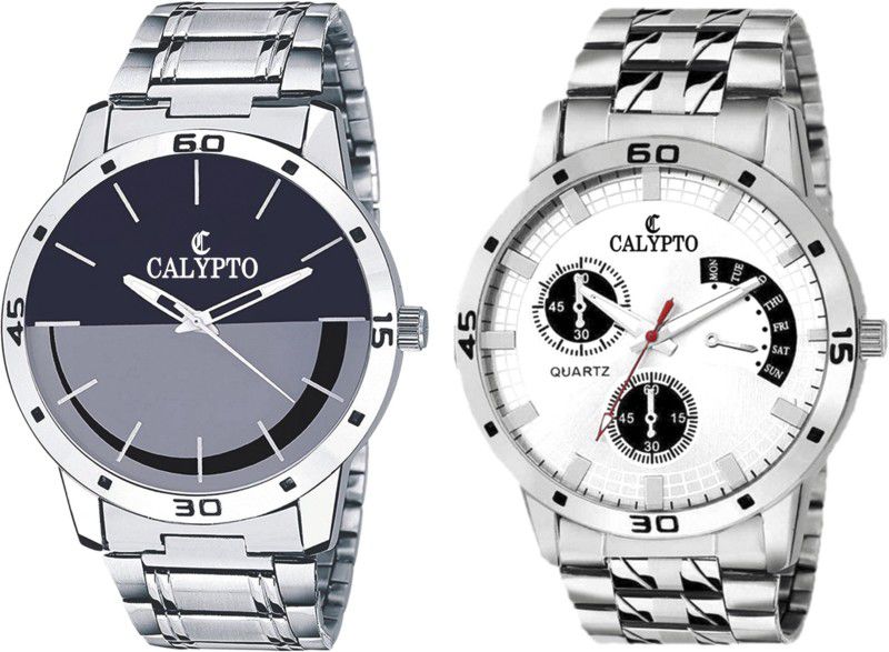 Combo of 2 Exotic Multicolor & White Dial Stainless Steel Wrist Watch for Boys Analog Watch - For Men ST-46+800