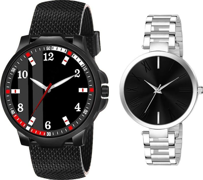 Black And Silver Color Men And Women Analog Watch - For Couple Cpl015