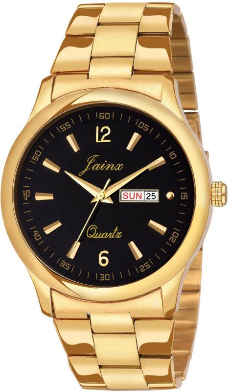 Premium Day & Date Feature Black Dial Golden Chain Analog Watch - For Men JM1132