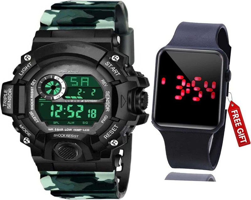 TIMEMORE Digital Watch with Square LCD Automatic Waterproof Digital For Boys Digital Watch - For Men BLACK D1