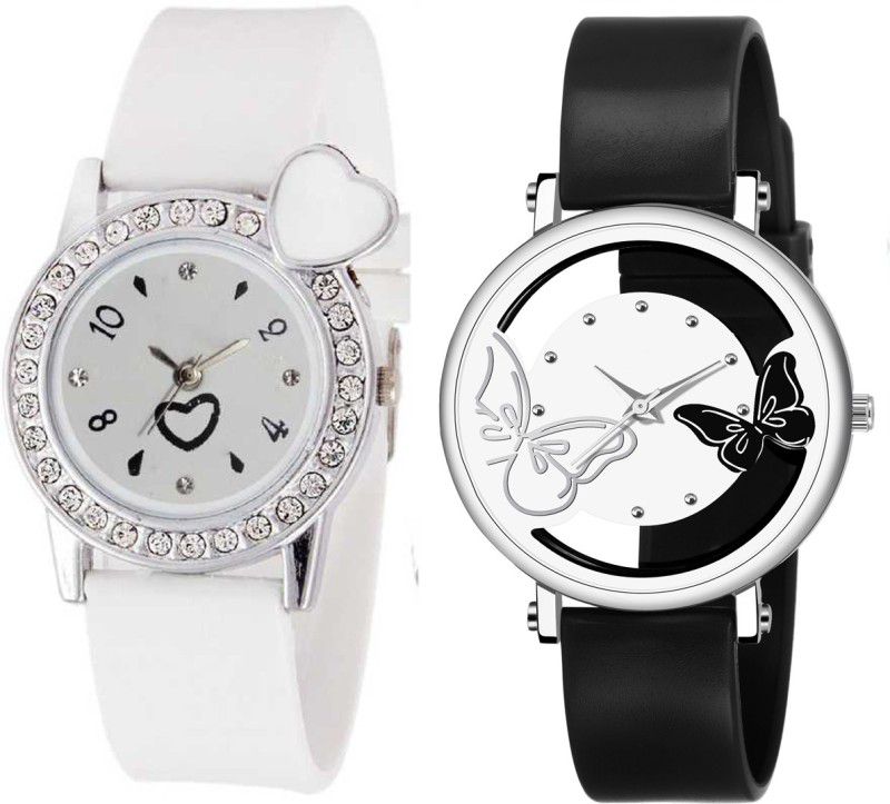 Analog Watch - For Girls New Arrival White Color Dual Batterfly With White Color Single Heart Small Combo