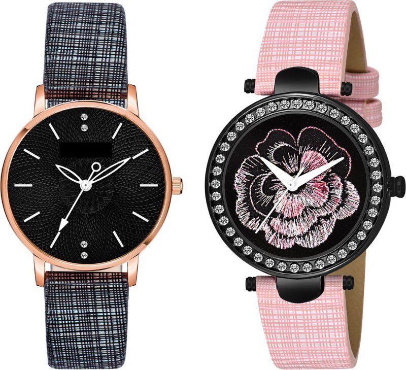 New Stylish Attractive Graphic Design Dial & Genuine Leather Strap Analog Watch - For Girls MT301312