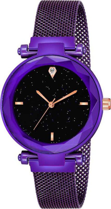 New 4 Figure Style Purple Magnet Strap Watches New Analog 2020 Collection 4 Figure Style Black Dial Purple Mesh Magnetic Watch For Women And Girls Analog Watch - For Girls 4 figure