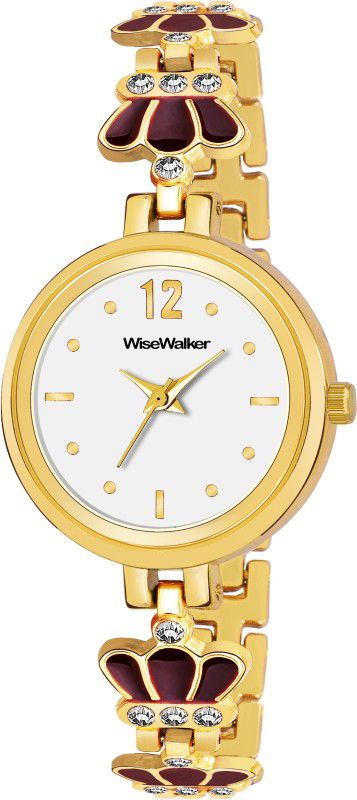 New Regal Look Round White Dial Crown Pattern Gold Strap Analog Watch - For Women WW-WQZ-3001