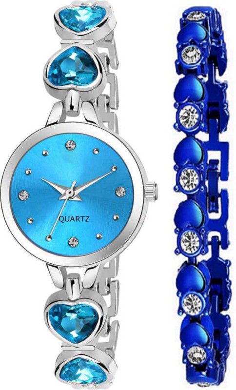 Rose Gold Stylish Bracelet and Watch Combo Set Analog Watch - For Girls Cobalt Blue Diamond Studded