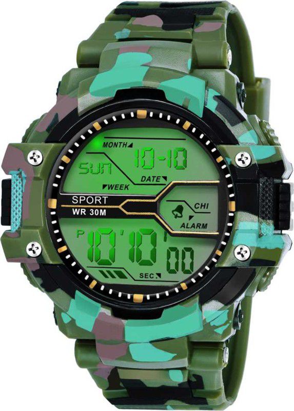 Digital Watch - For Men DG 4 Green Army Printed Sport Multi function