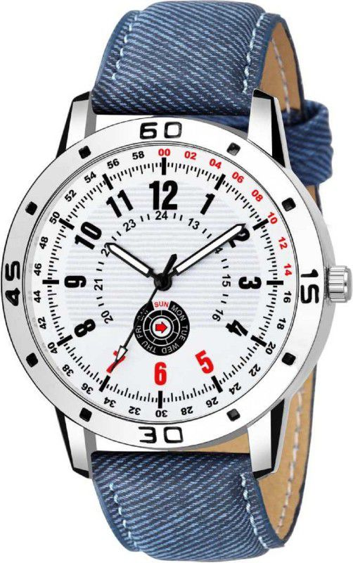 Analog Watch - For Boys MAAN001 White Dial Blue Leather Strap Analog Man