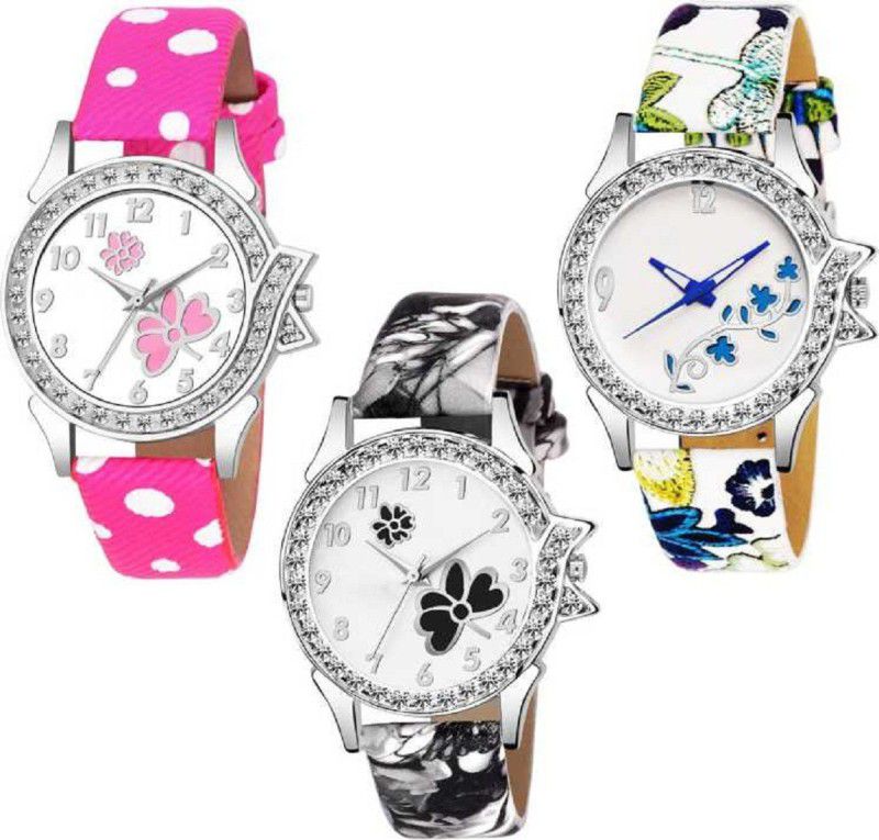 Analog Watch - For Girls VELVET PACK OF 3 Analogue Fancy Leather Belt Womens