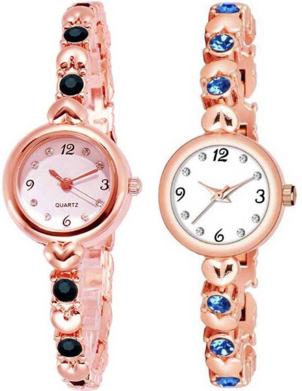 Analog Watch - For Girls New Arrival Black & Blue Diamond Studded RoseGold Watch For Womens