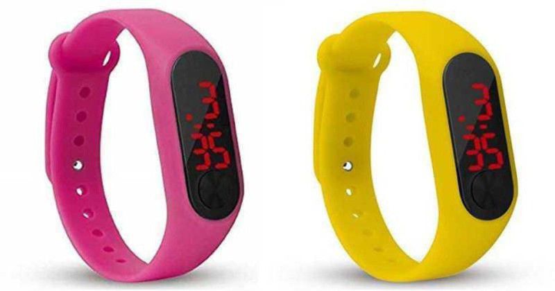 Stylish Professional Digital Watch - For Boys & Girls m2 Pink - Yellow color digital watch for boys, digital watch for girls