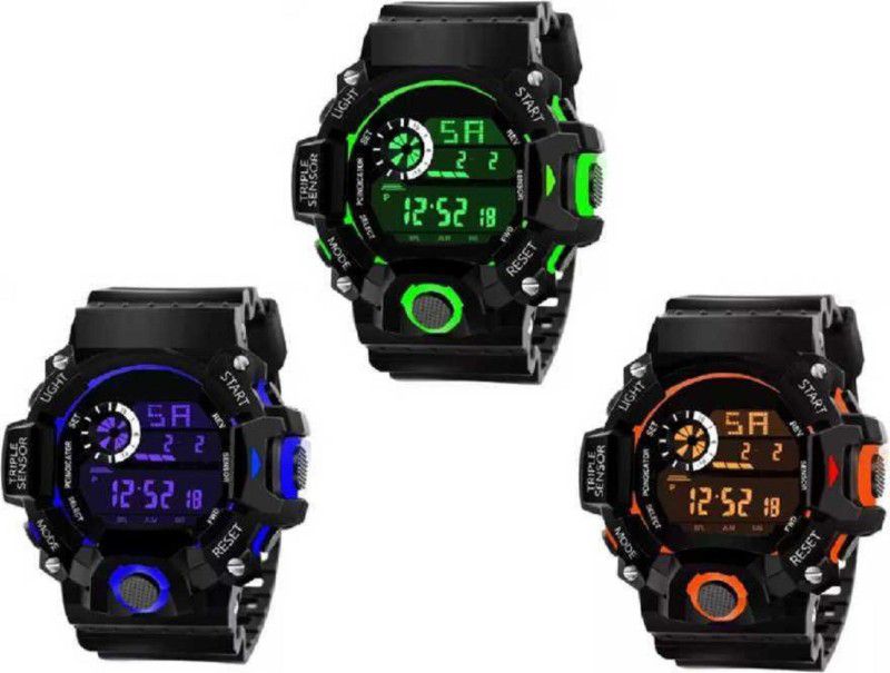 SPORT Digital Watch - For Boys AMAZING FUTURE BLUE GREEN ORANGE NEW COMBO NEW GENERATION NEW COMBO TODAY LUCK STYLISH SPORTS NEW DEMANDED FOR MEN
