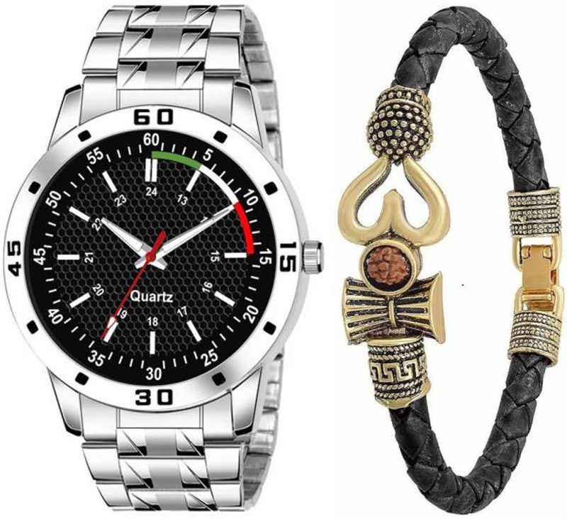 Analog Watch - For Men Black Dial & stainless steel chain Mahadev Bracelet Combo Watch - Pack Of - 2