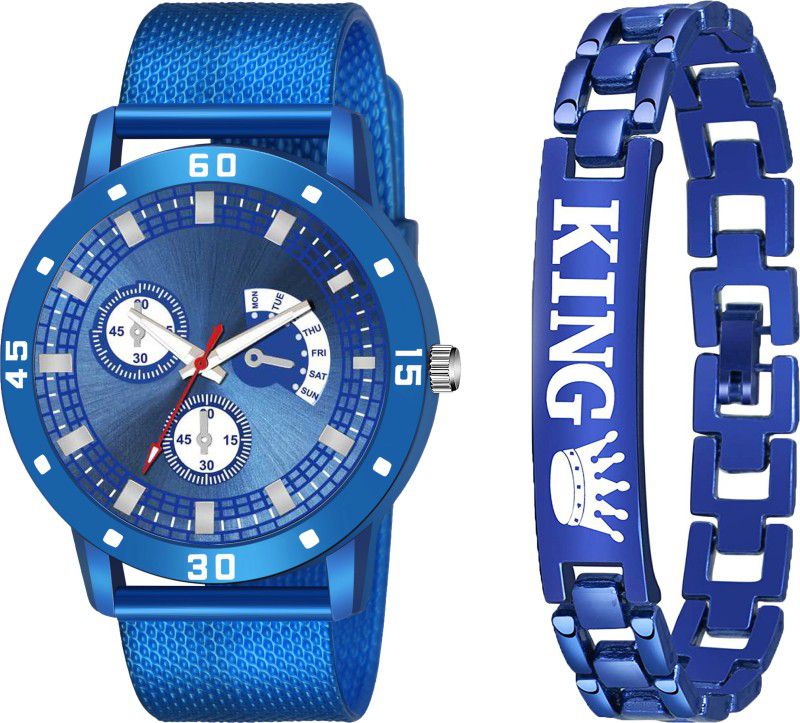 Designer Fashion Wrist Analog Watch - For Men Blue color Two round Desing Blue Color With Blue King Bracelet for men Designer Fashion