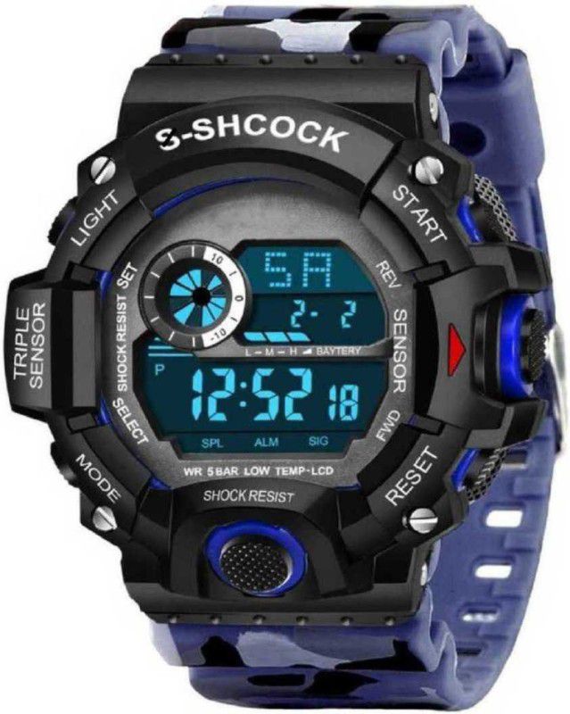 Digital Watch - For Men GXZ541- BLUE Army Pattern Digital Watch