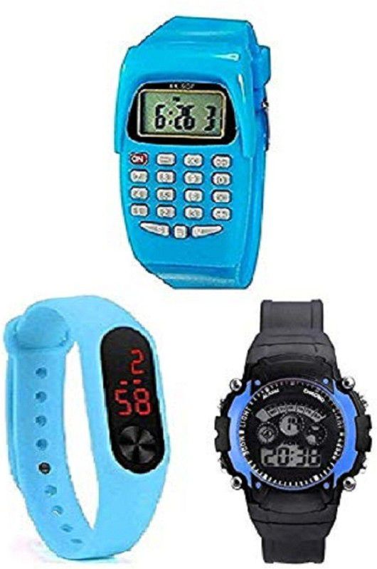 Digital Watch - For Boys & Girls Blue 7 Light & Calculator & LED Kids Watch For Combo Pack of 3