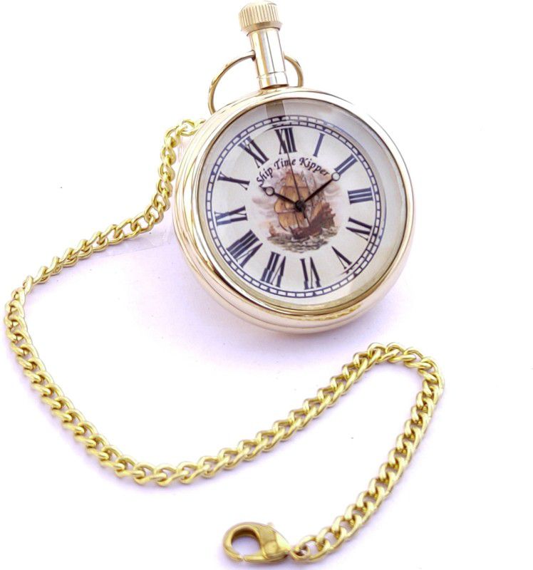 k.v handicrafts Classic Brass Ship Clock Dial Antique Indian Look Gandhi Watch / Pocket Watch with Long Chain By- K V Handicraft KVH-0068 Brass Finish Brass Pocket Watch Chain