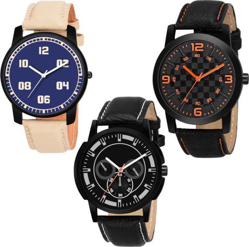 Analog Watch - For Men NEW ARRIVAL FAST SELLING BLUE_BROWN_ARMY DESIGNER COMBO WATCH FOR MEN_BOYS FAST SELLING TRACK DESIGNER LEATHER BELT WATCH FESTIVAL_PARTY_DIWALI_VALENTINE SPECIAL COMBO WATCH