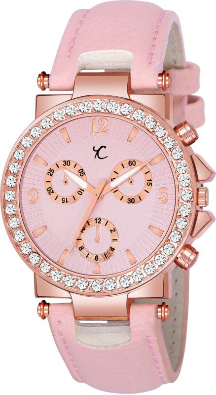 PINK LADIES CRYSTAL DIAMOND WITH BEAUTIFUL AND CLASSY PINK STRAP Analog Watch - For Women DTR-PNK