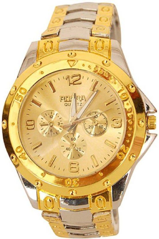 Analog Watch - For Men Round Golden Dial Metal Chain