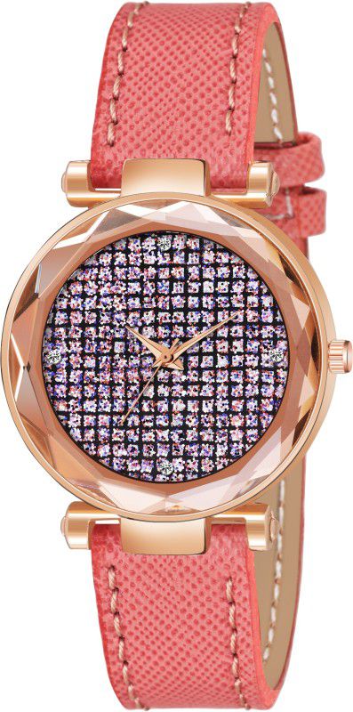 Analog Watch - For Women Analogue New Casual Lether Full Daimound Multi Color Dial Orange Watch Women Analog Watch For Woman & Girls