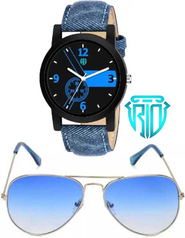 New Wonderful Trending Combo Set Of Three Watch Led Sunglasses New Analog Watch - For Boys New Generation Exclusive Combo For Men And Blue Leather Strap UV Protection Blue Aviator Sunglass