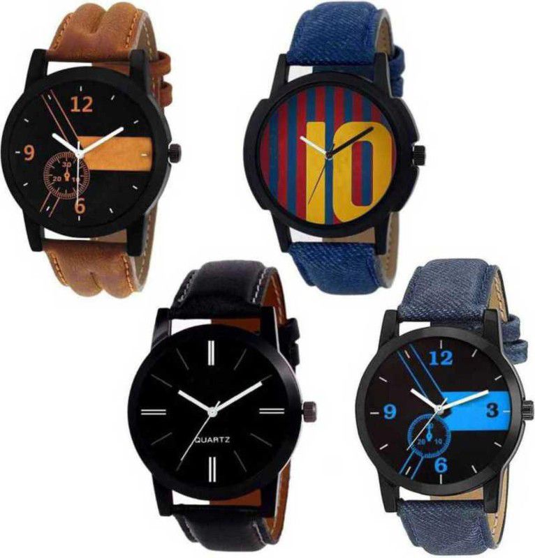 boy Analog Watch - For Boys & Girls Stylish Multi Color Leather Combo of 4 Men Analog Watch