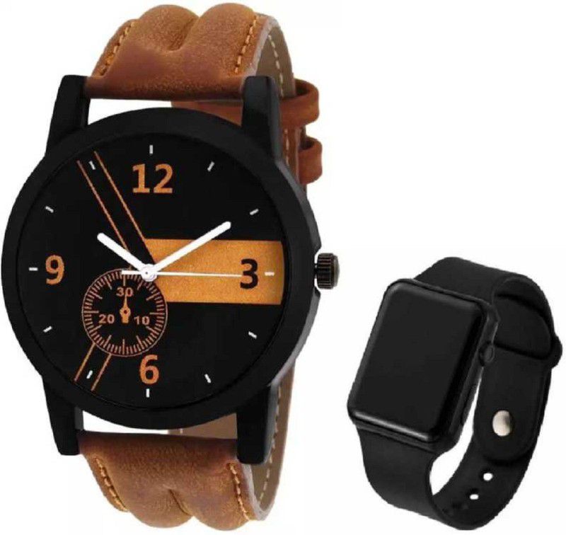 stylish different colored Watch Analog-Digital Watch - For Boys NEW ATTRACTIVE A1 BLACK & BROWN COMBO WATCHES SQUARE RED LED-NEW LEATHER ONLINE DIAL COMBO SET OF 2 Analog-Digital Watches - For Boys & Men's