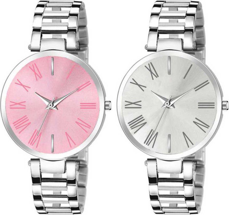 Analog Watch - For Girls Pink & White Stainless Steel Stylish Girls Analog Watch Combo Pack of 2- For Girls