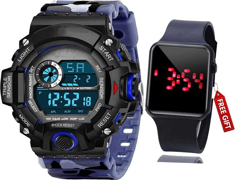TIMEMORE Digital Watch with Square LCD Automatic Waterproof Digital For Boys Digital Watch - For Men BLUE D1