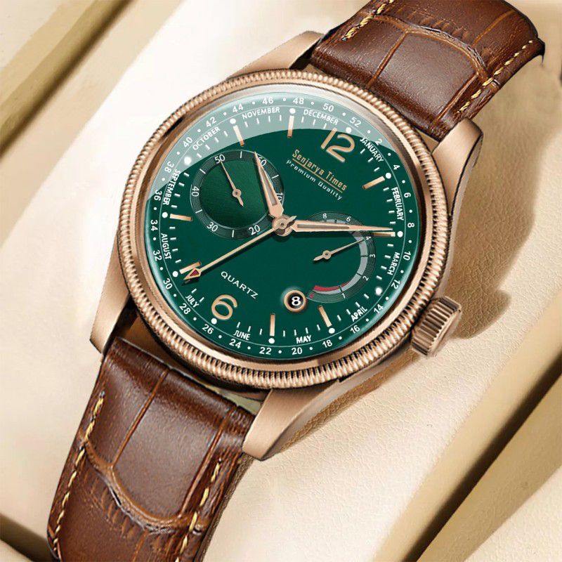 DD4_8012 Analog Watch - For Men 3D Glass Date Function Green Colour Dial Leather Strap