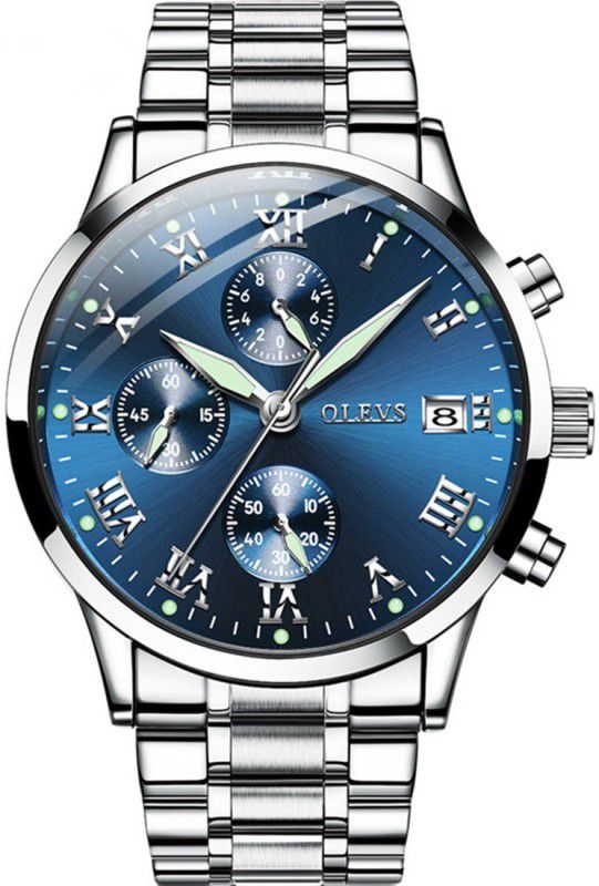 Classic Stainless Steel chronograph Formal Silver Blue Analog Watch - For Men Chronograph