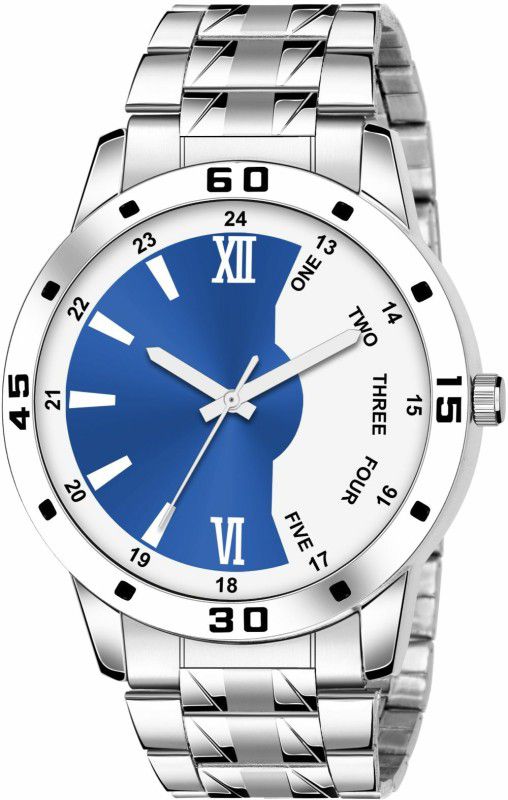 Analog Watch - For Men MEN_18 Blue & White Stylish Dial & Silver Stainless Steel Chain
