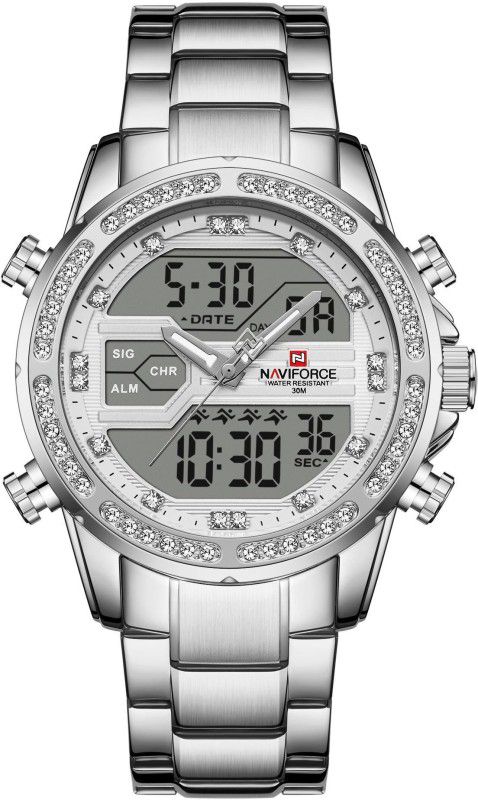 NF9190 Analog-Digital Watch - For Men NF9190-SILVER