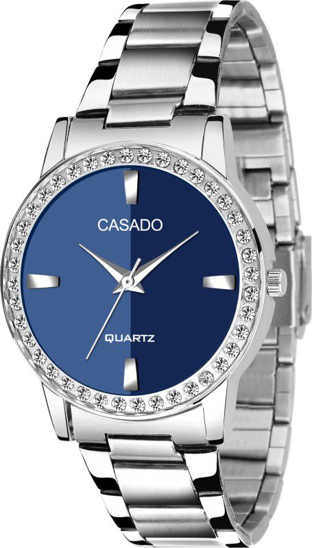 Elite Dual Tone Blue Dial With Exclusive Diamond Studded Stainless Steel Case for Uptown Girl's Analog Watch - For Women CSD-818-BLUE