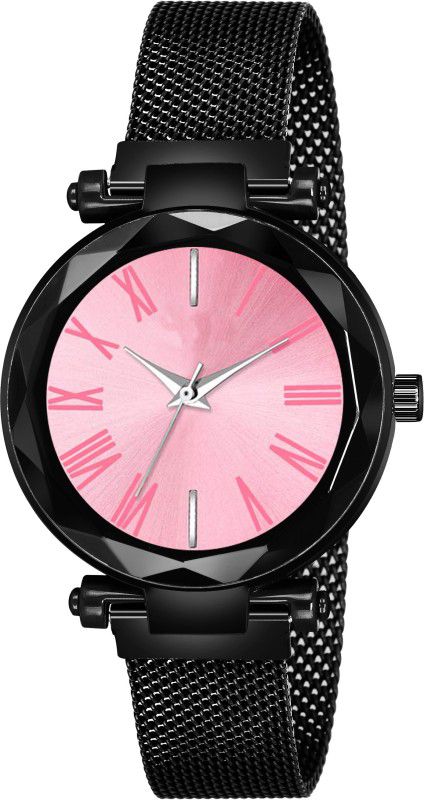 Designer Fashion Wrist Analog Watch - For Girls New Fashion Pink Color Roman Digit dial Black Maganet Strap For Girl