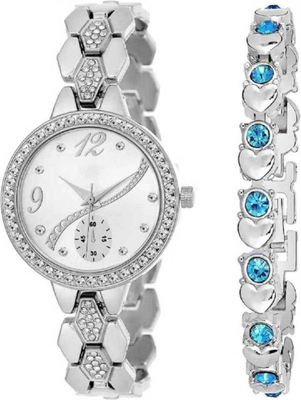 Analog Watch - For Girls New Best Selling Beautiful Silver Color Chain Combo Analog Watch For- Girls