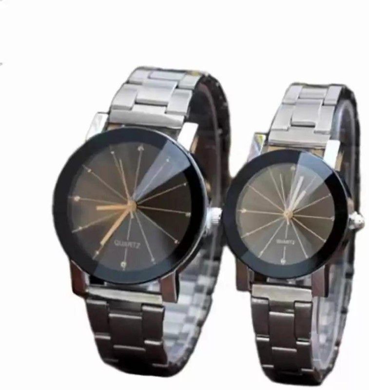 Analog Watch - For Couple New Stylish Prizam Metal Strep Black Couple Analog Watch Quarts Movement