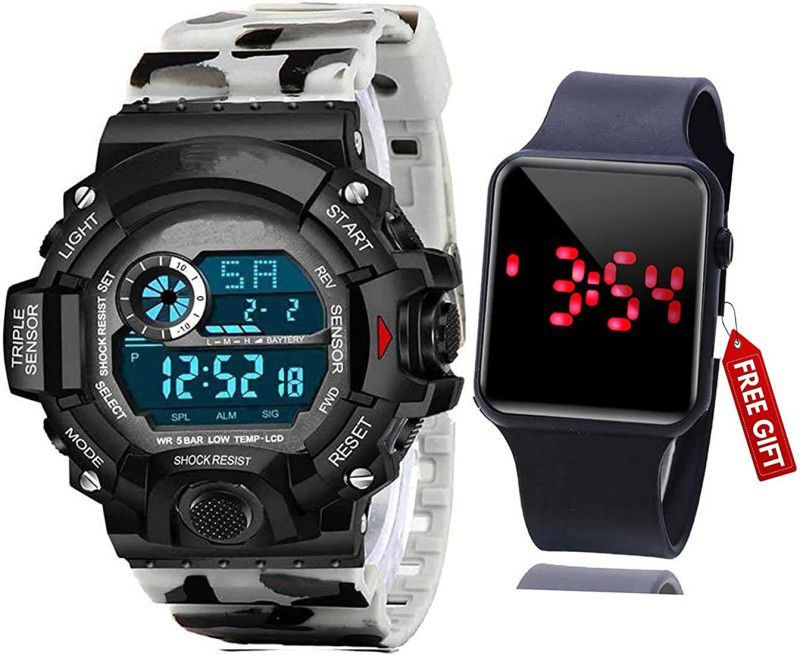 TIMEMORE Digital Watch with Square LCD Automatic Waterproof Digital For Boys Digital Watch - For Men WHITE D1