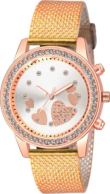 comfortable gold Strap casual and party wear ladies Analog Watch - For Women girls top selling Diamond Studded Designer