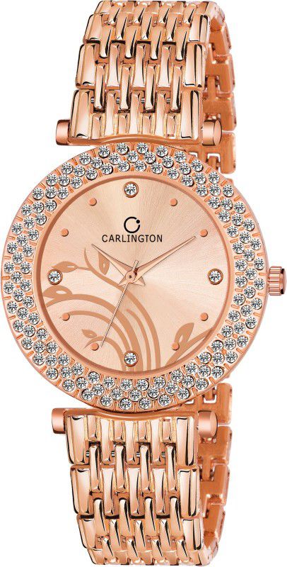 Carlington Classic Stainless Steel Strap With Date Display Analog Watch - For Women Crystal Studded Rose Gold